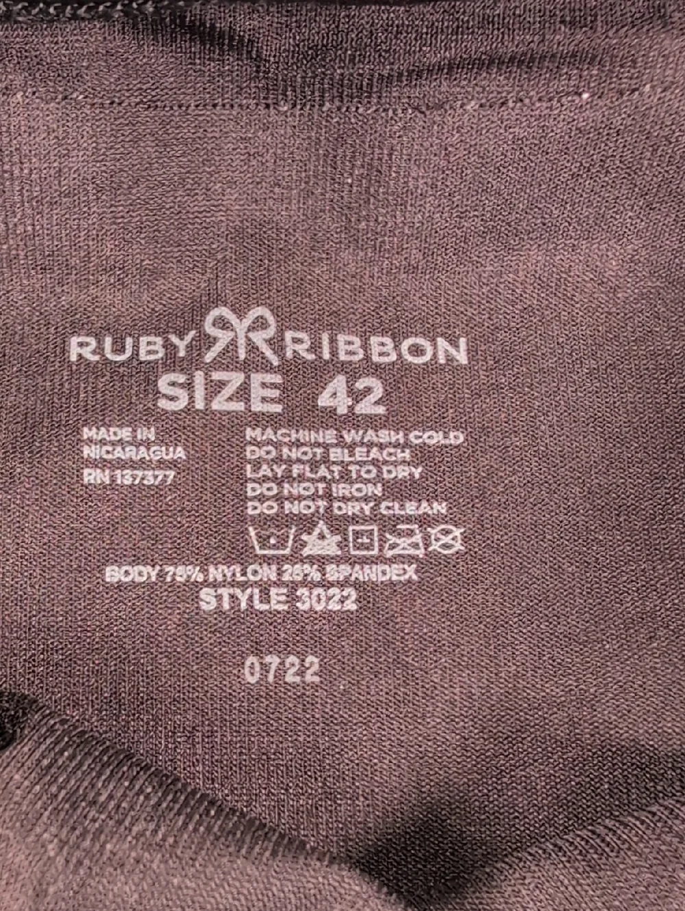 Ruby Ribbon Original Cami Level 4 Support Size 42 in Black.
